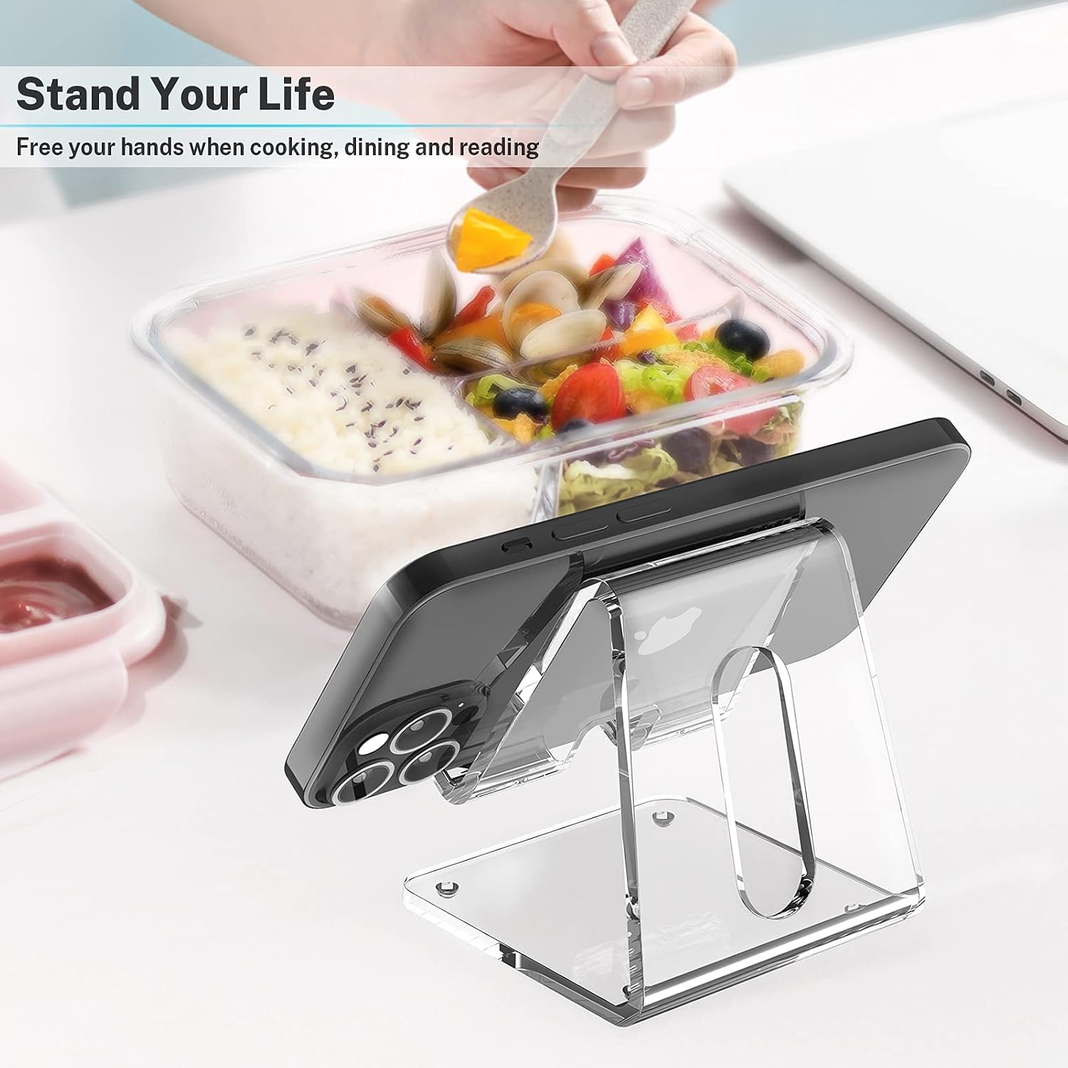 Crpich Acrylic Cell Phone Stand, Portable Phone Holder, Clear Phone Stand for Desk, Compatible with Phone16 15 14 13 12 Pro Max 11 Xr Plus SE, Switch, Android Smartphone, Pad, Desk Accessories, 2 Pack