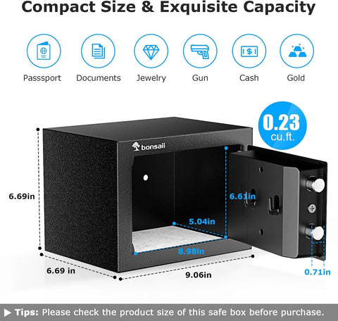 Bonsaii Security Safe Box With Electronic Keypad 0.231 Cu.Ft for Valuables