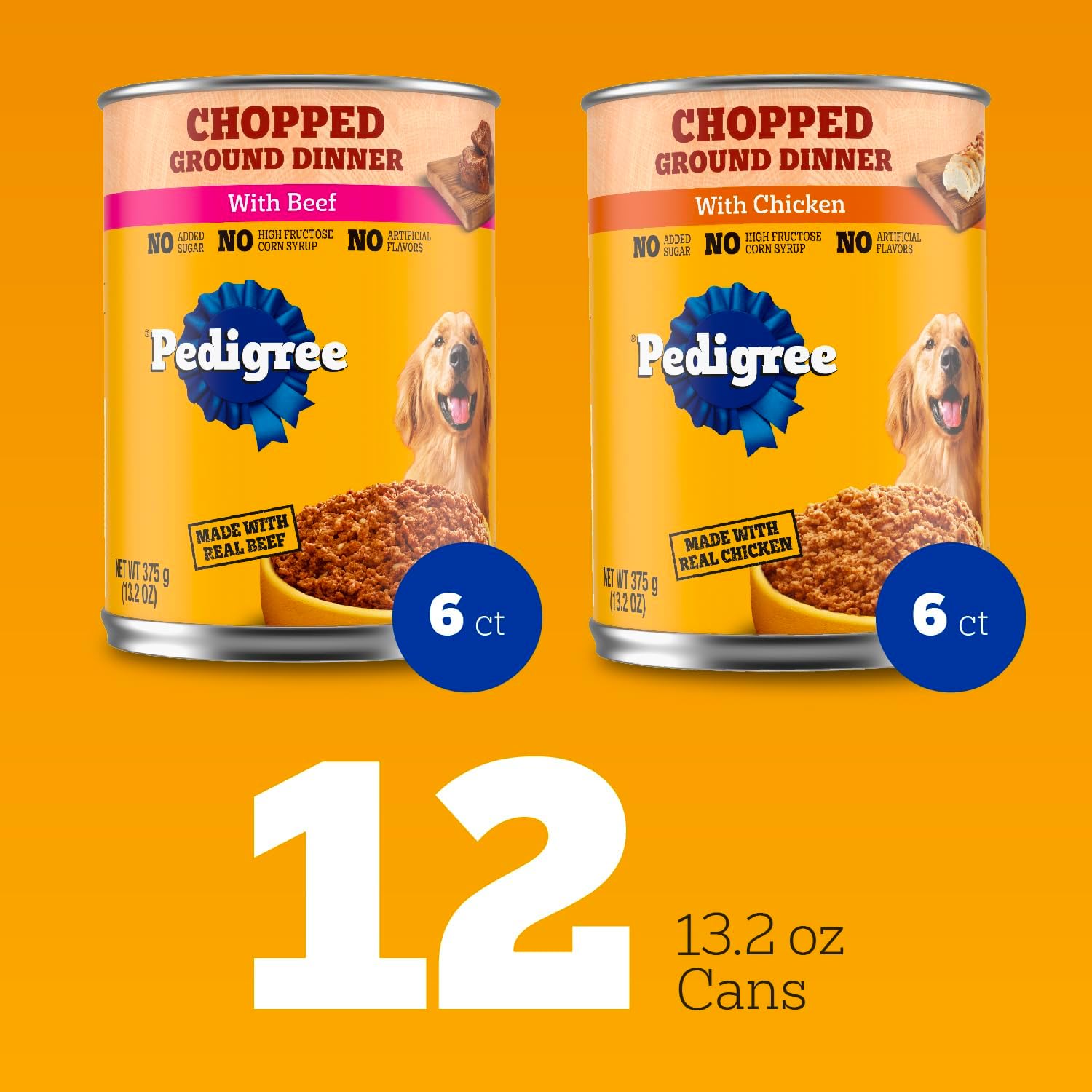 Pedigree Chopped Dinner Wet Dog Food, Chicken & Beef, 13.2 oz, 12 Count