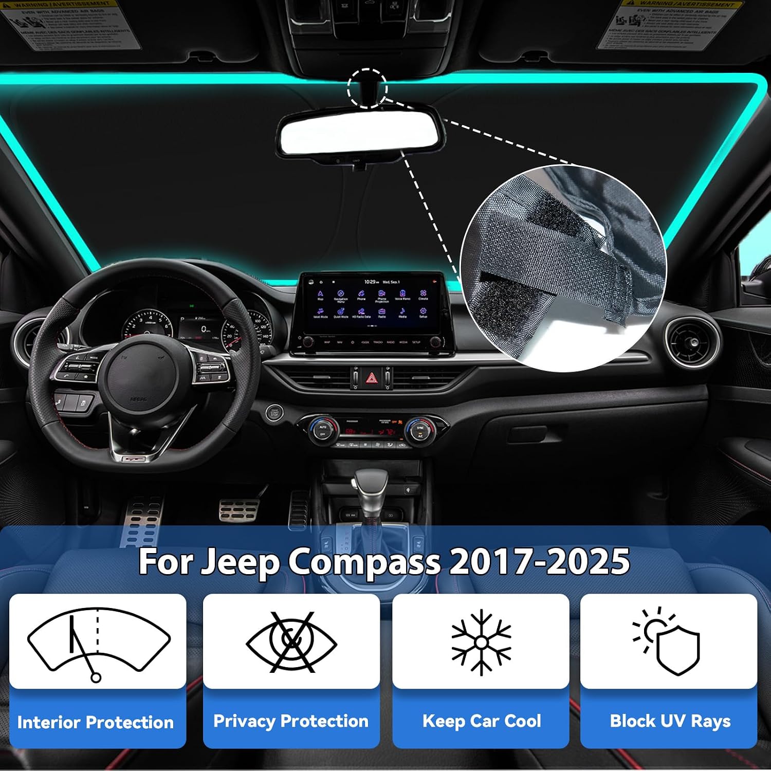 Windshield Sun Shade for Jeep Compass 2017-2025
