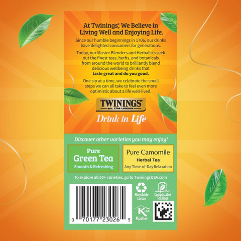 Twinings Pure White Tea Bags, Unopened Tender Tea Buds, 20 CT Box (6 Pack) | Delicate, Hand- Picked, Fine & Smooth, A Light, Natural Taste, 120 Foil Lined Individually Wrapped Bags, Enjoy Hot or Iced