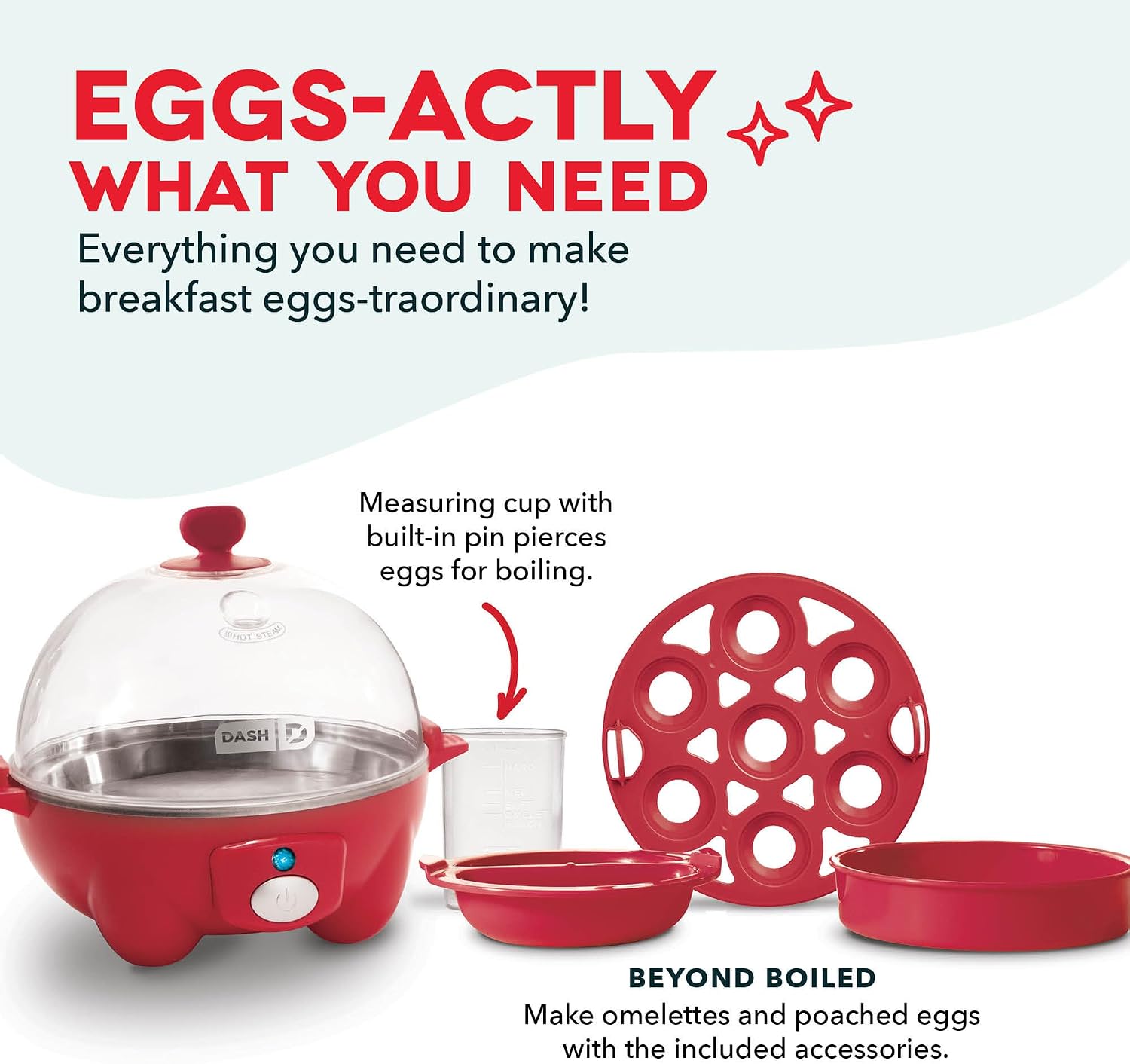 Dash Rapid Egg Cooker, 7 Hard Boiled Eggs, Red
