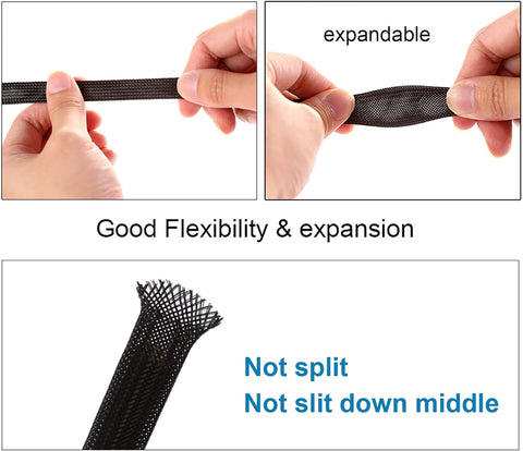 25ft - 1/4 inch PET Expandable Braided Sleeving – Black – Alex Tech Braided Cable Sleeve