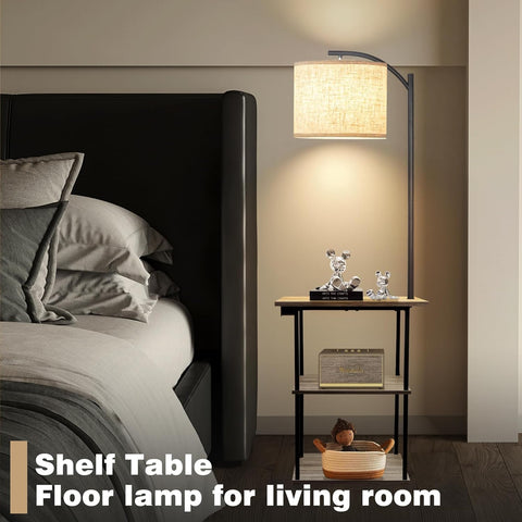 PESRAE Floor Lamp with Table, End Tables with Charging Station