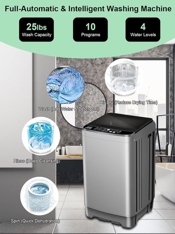 25 lbs Full Automatic Washing Machine Compact Washing Machine Grey