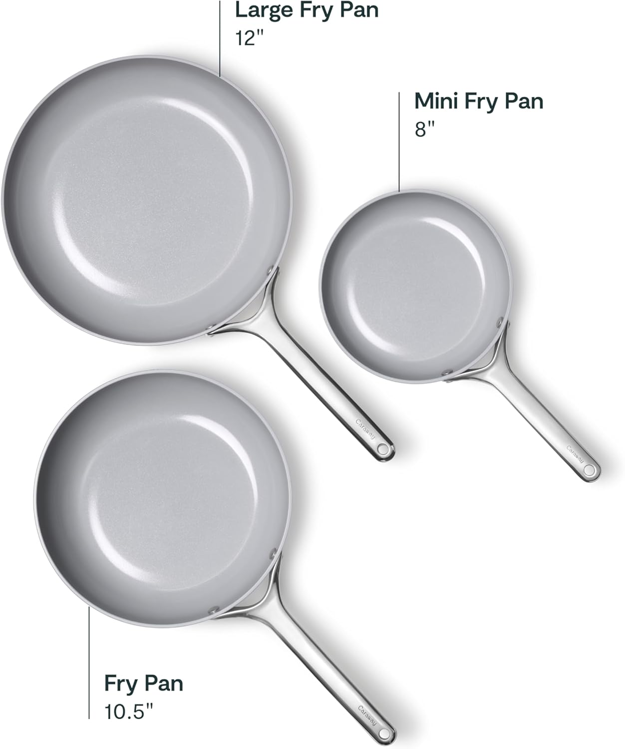Caraway Non-Stick Ceramic Coated Fry Pan Trio, 8", 10.5", & 12"
