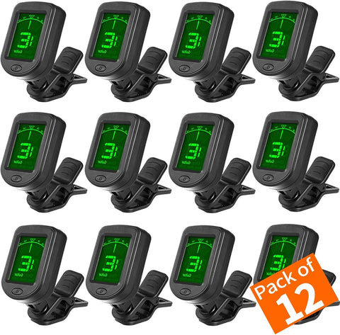 Guitar Tuner Clip On 12 Pack Tuners for Acoustic Electric Guitar Bass Ukulele Violin Banjo Tuning