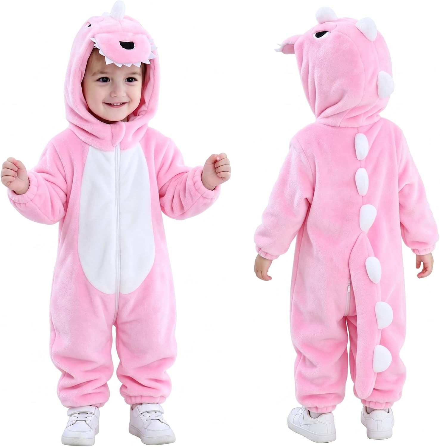 TONWHAR Infants & Toddlers Animal Costume for Halloween & Playwear - Dinosaur Tiger Hooded Romper Jumpsuit for Baby Boy Girl