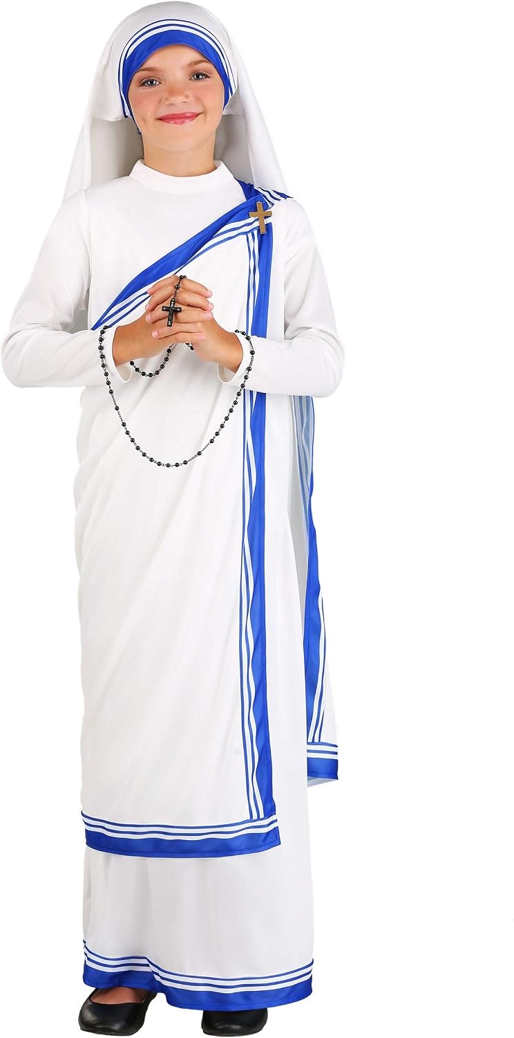 Mother Teresa Outfit for Girls, Catholic Nun, Sari Dress, Saint Costume for Halloween & Dress-Up