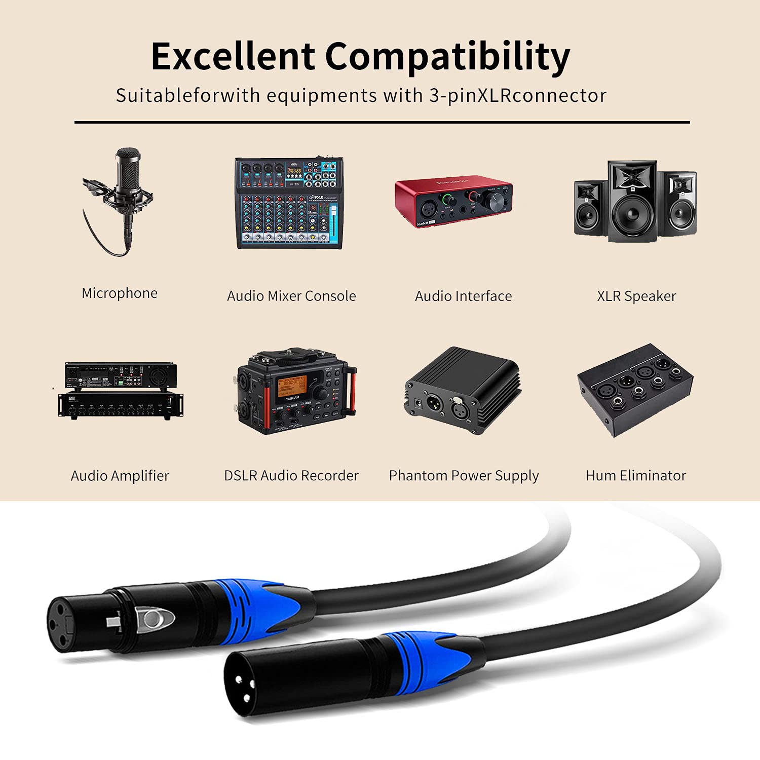 XLR Cable, XLR Microphone Cable Male to Female 25ft 2 Pack