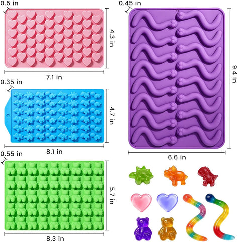 4pcs Gummy Candy Molds - Silicone Gummy Worm Mold with 2pcs Dropper