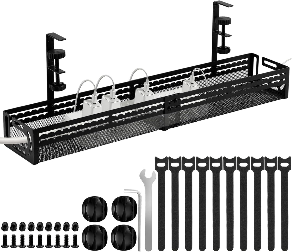 Under Desk Cable Management Tray, No Drill Mesh Cable Tray Cord Organizer
