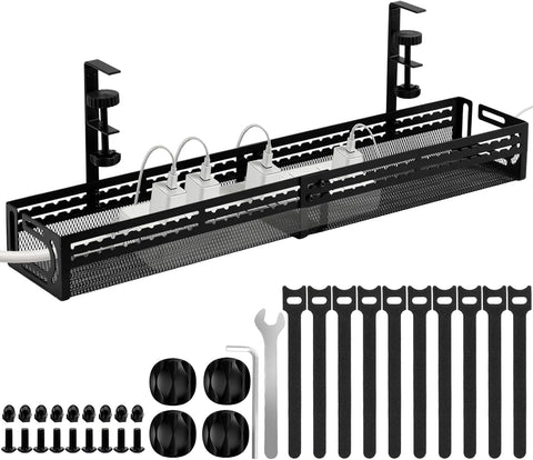 Under Desk Cable Management Tray, No Drill Mesh Cable Tray Cord Organizer