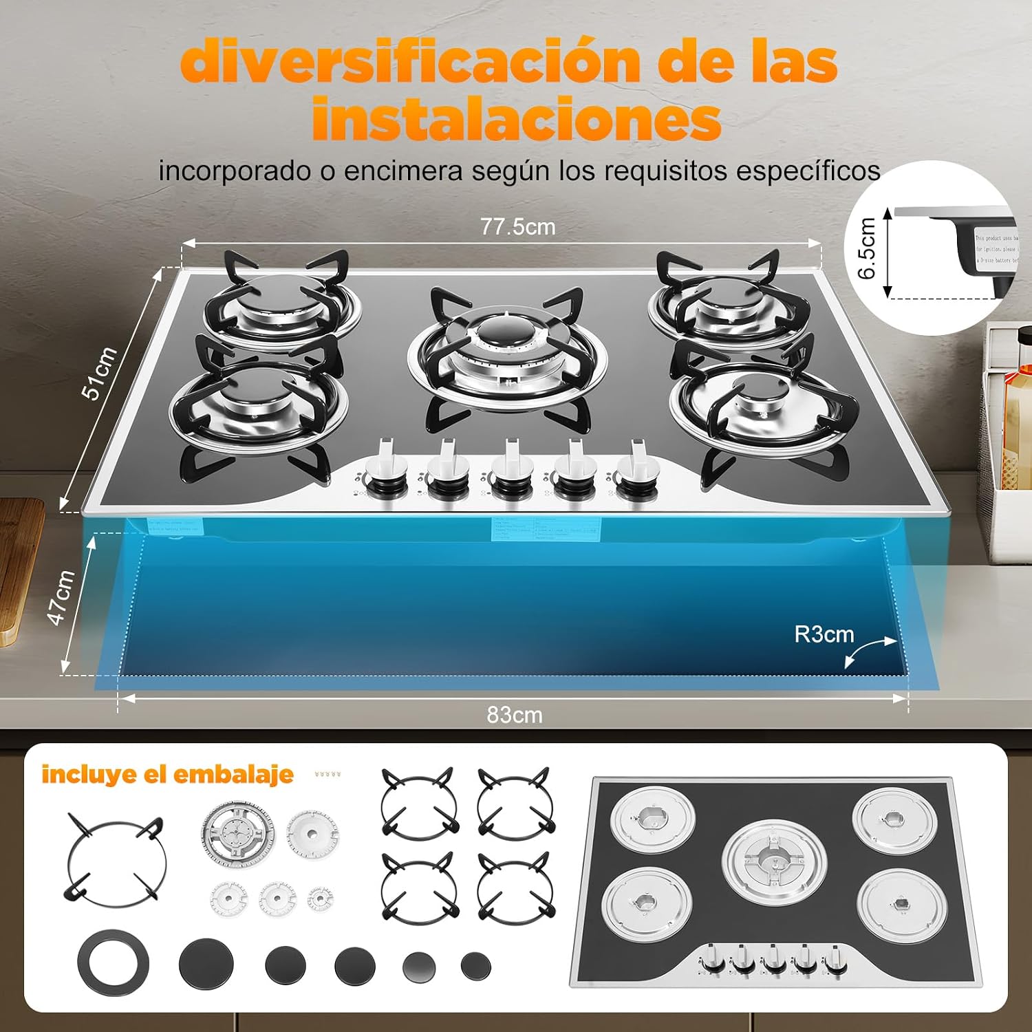 5 Burners Gas Stove top, 30 Inch Steel Built-in Gas Cooktop Natural, Stainless Steel Countertop Built-in w/Thermocouple Protection for Home Indoor Kitchen Restaurant (30 inch)
