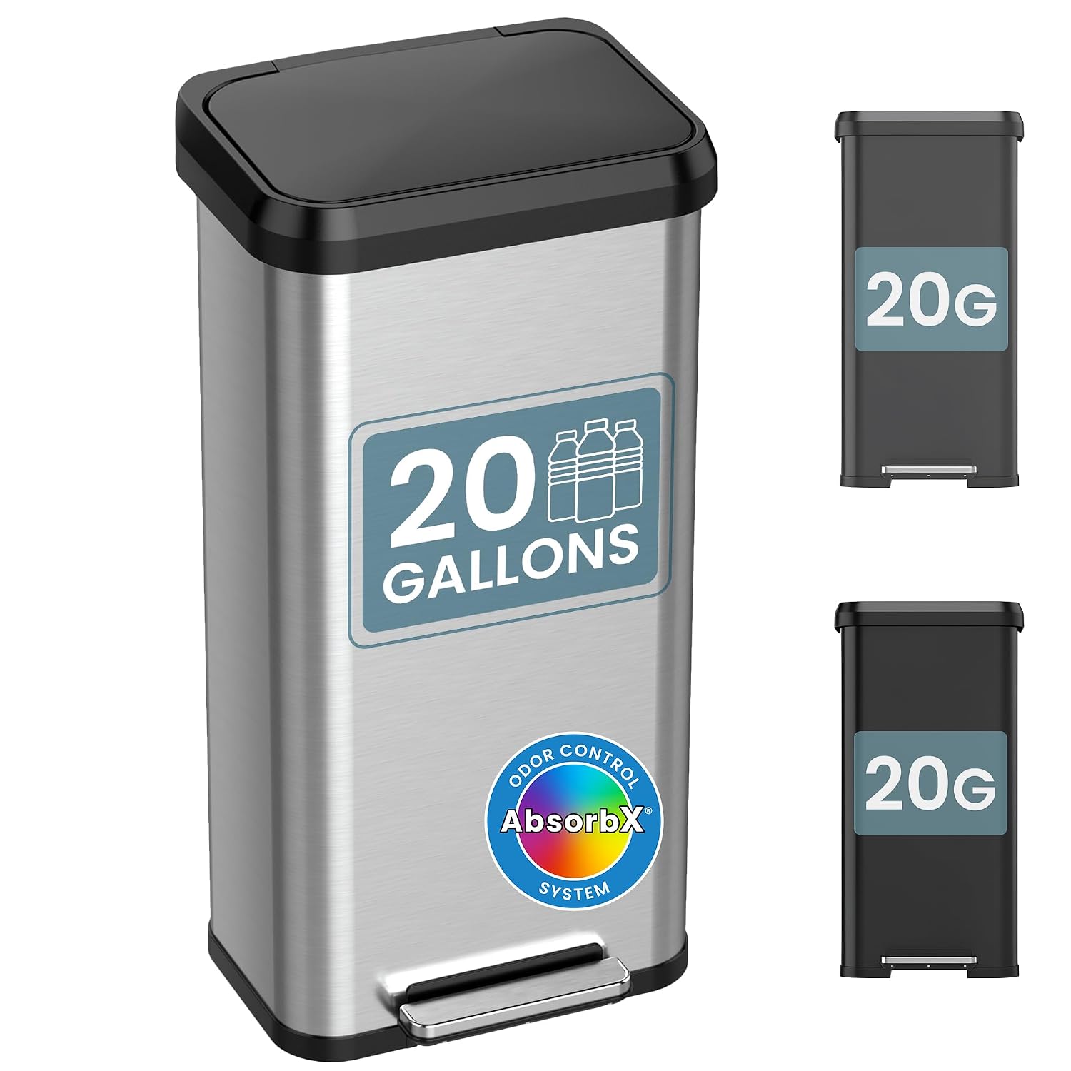 iTouchless 20 Gallon X-Large Step Trash Can/Recycling Bin | Odor Filter