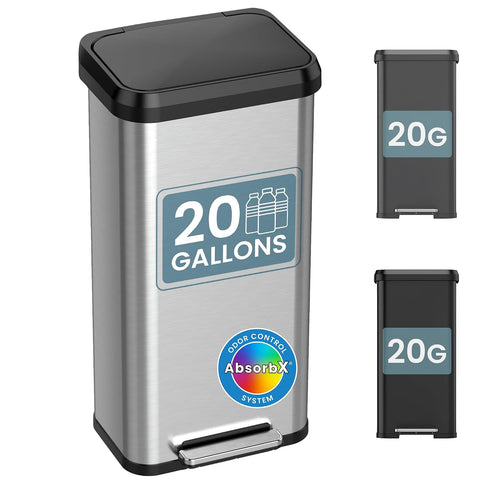 iTouchless 20 Gallon X-Large Step Trash Can/Recycling Bin | Odor Filter