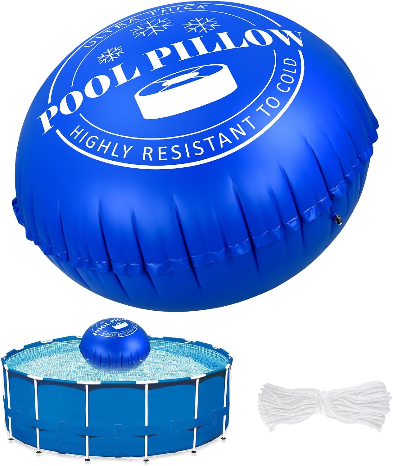 6 x 6 Ft Pool Pillows for Above Ground Pools with 66 Ft Rope, 0.5mm PVC Cold-Resistant for Closing Winter, Winterize Pool Closing Kit Winter Pool Cover Pillow No Leak