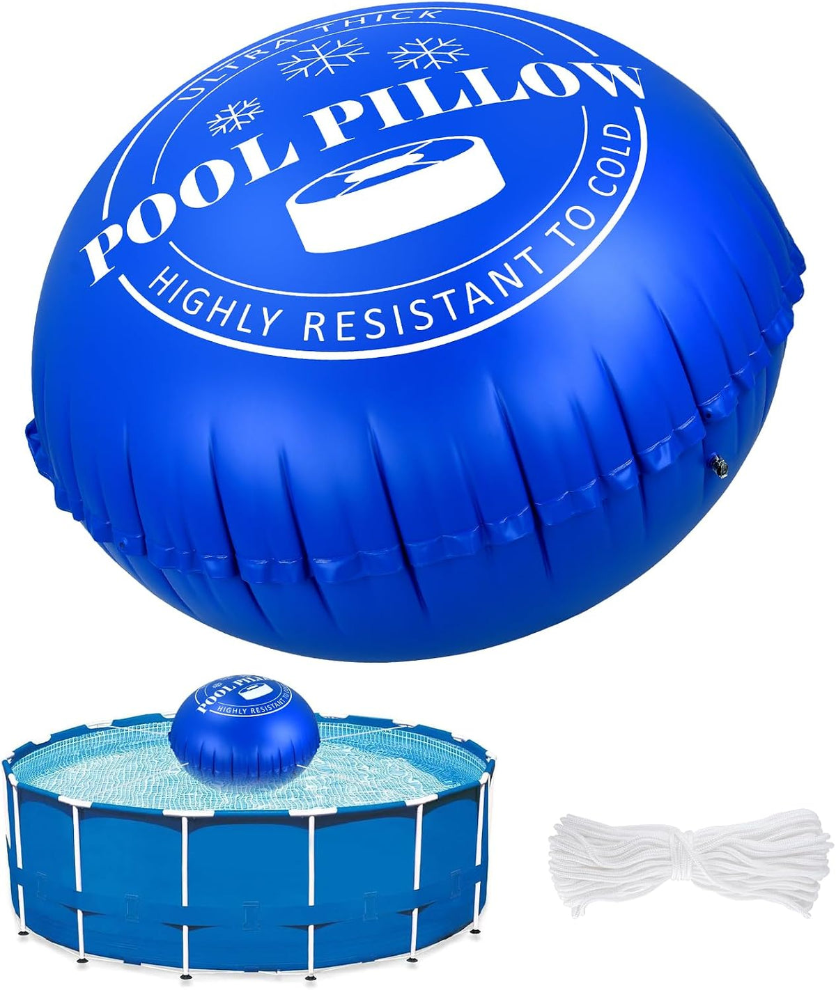 6 x 6 Ft Pool Pillows for Above Ground Pools with 66 Ft Rope, 0.5mm PVC Cold-Resistant for Closing Winter, Winterize Pool Closing Kit Winter Pool Cover Pillow No Leak