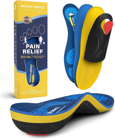 WalkHero 220+lbs Pain Relief Insoles, High Arch Support Inserts Women Men