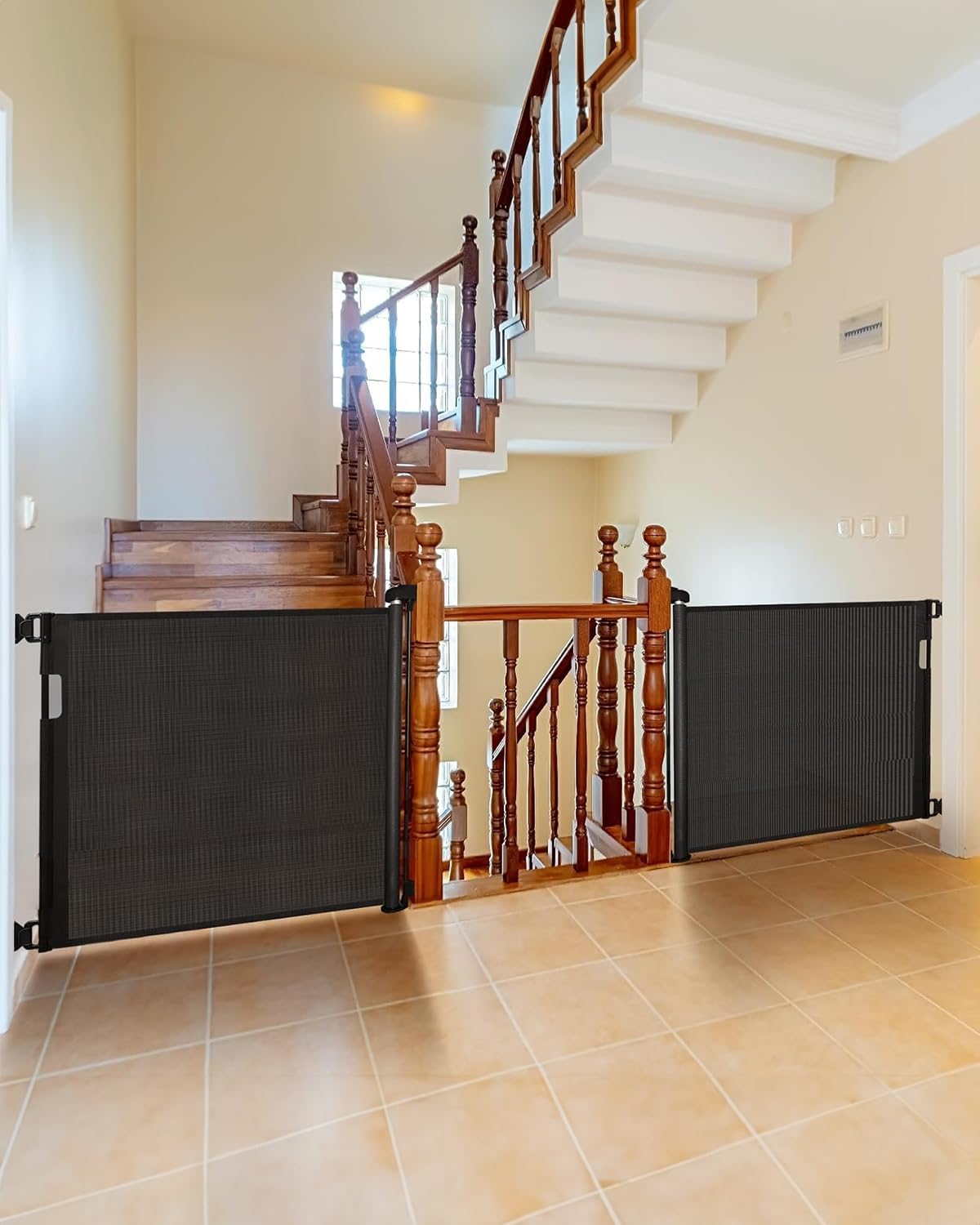 Veraste (2 Pack) Retractable Baby Gate for Doorways and Stairs, Mesh Safety Gate for Pet, Indoor & Outdoor Use, One-Hand Operation, Easy Installation, 33.6" Tall, Expands to 55" Wide（Black）