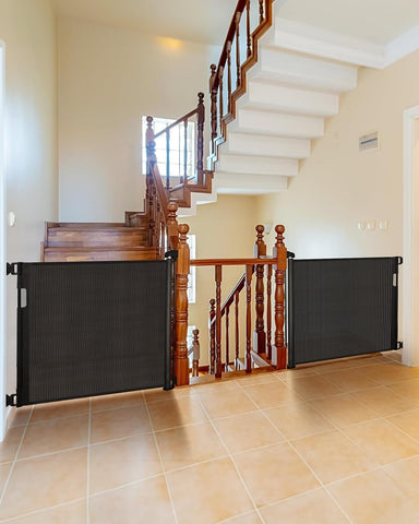 Veraste (2 Pack) Retractable Baby Gate for Doorways and Stairs, Mesh Safety Gate for Pet, Indoor & Outdoor Use, One-Hand Operation, Easy Installation, 33.6" Tall, Expands to 55" Wide（Black）