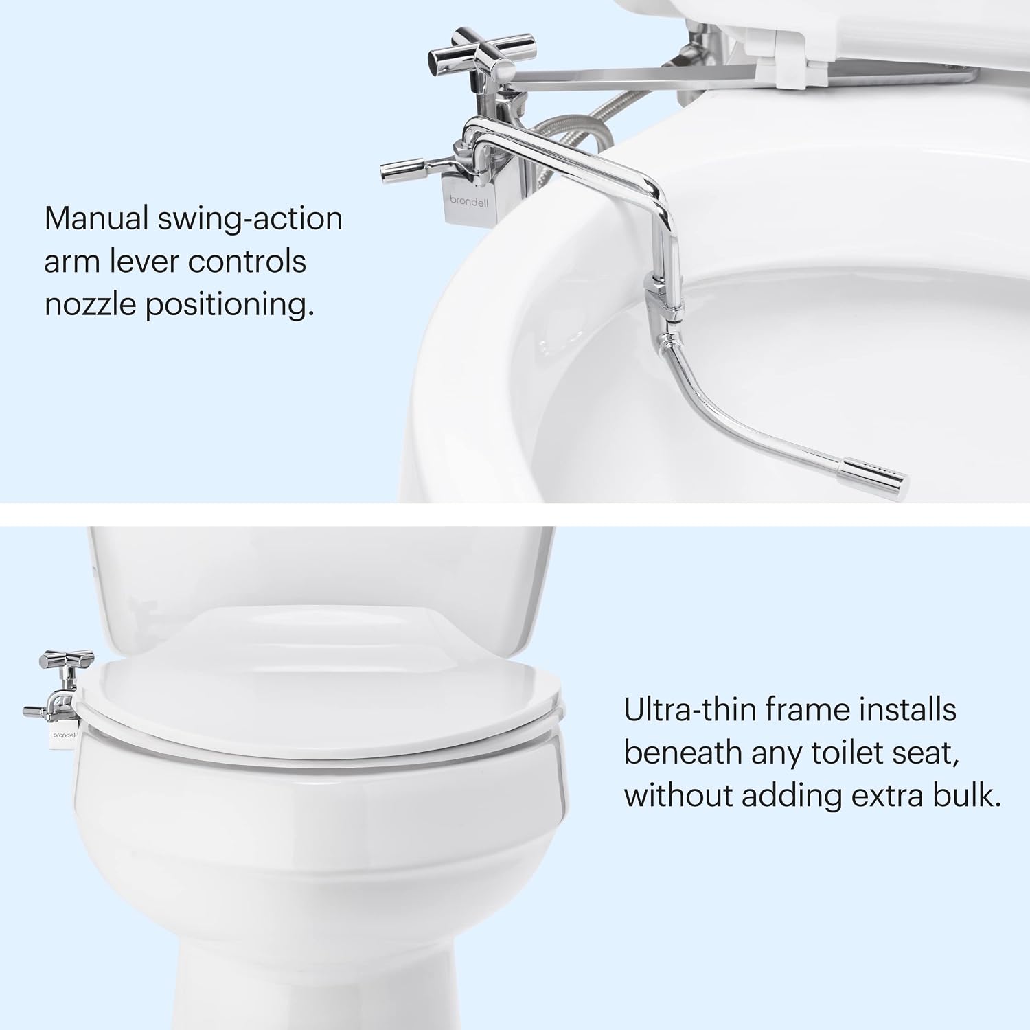 Brondell SMB-15 Side Mounted Manual Bidet Attachment for Toilet Seats with Adjustable Sprayer and Water Pressure, Thin Profile, Chrome (Ambient Temperature)