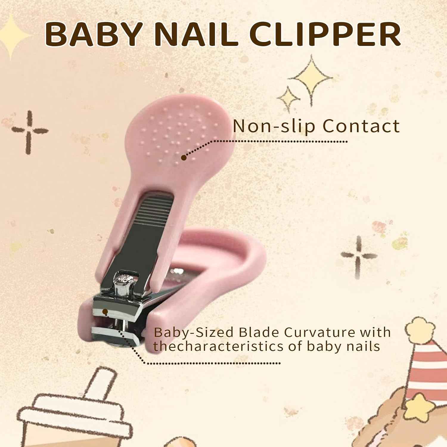 Baby Nail Kit with Owl Case, 4-Piece Infant Manicure Set, Pink