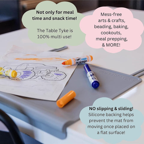 The Table Tyke Silicone Placemats for Toddlers with Patented Edge Bumper | Kids Placemats Non Slip Travel Ready | Baby Placemat BPA Free for Restaurant Dining Table | Slate Grey