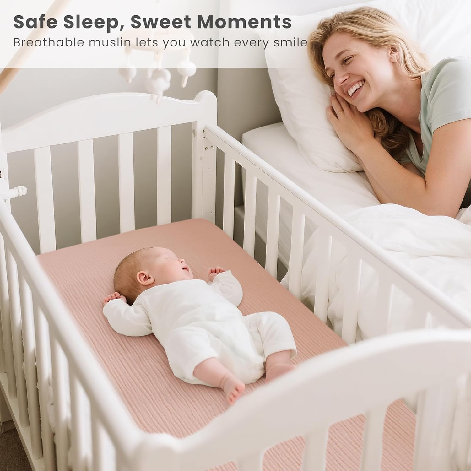 Konssy 2 Pack Muslin Bassinet Sheets for Baby Girls Boys, 33"x21"
