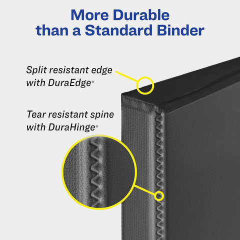 Avery Durable View 3 Ring Binders, 0.5" Slant Rings, 135-Sheet Capacity, 0.7 Inch Wide Spine, Great for Home, School Supplies, Office, or Organization Needs, Black Binders (4-Pack of 05736)