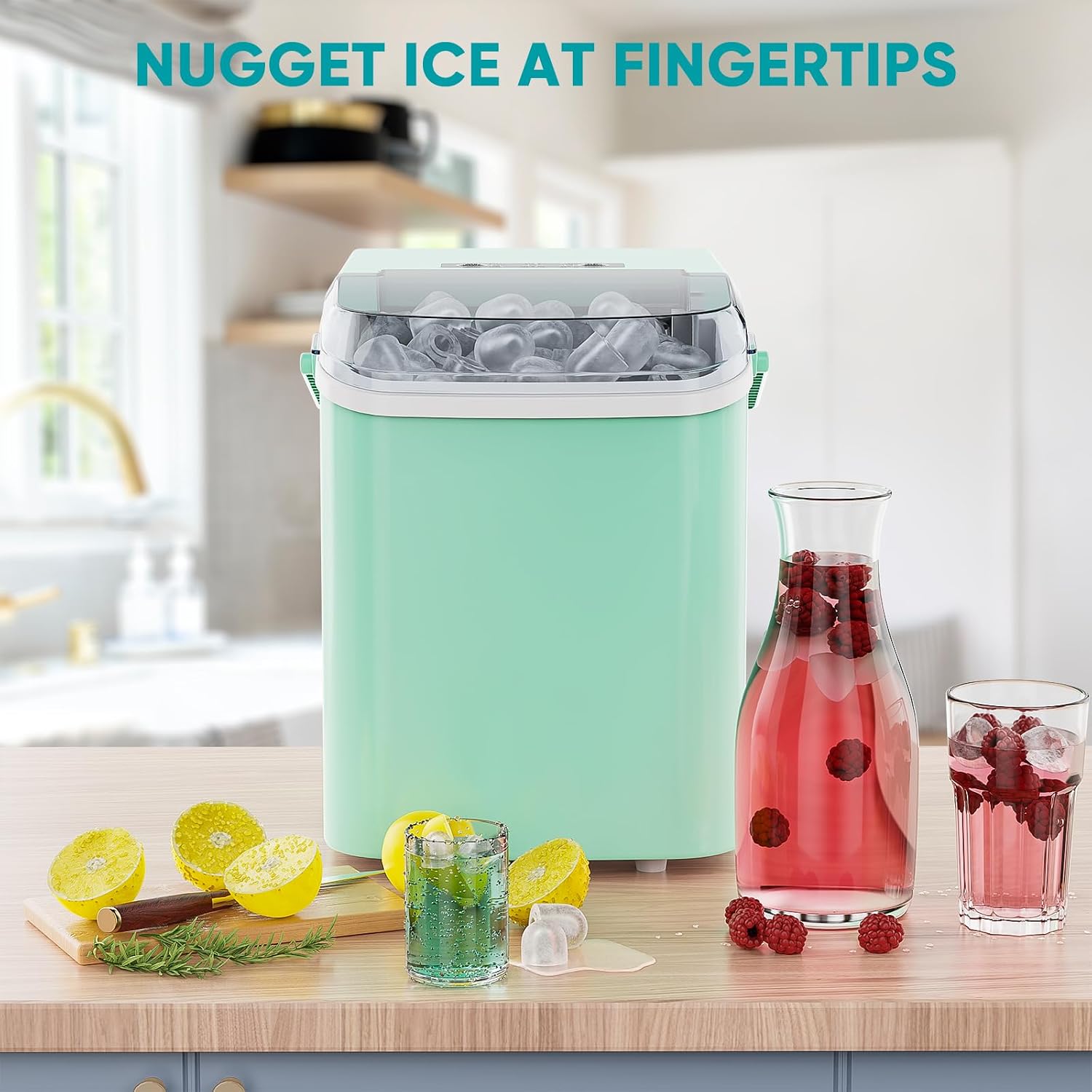 NEWBULIG Ice Makers Countertop with Handle, Portable Ice Machine