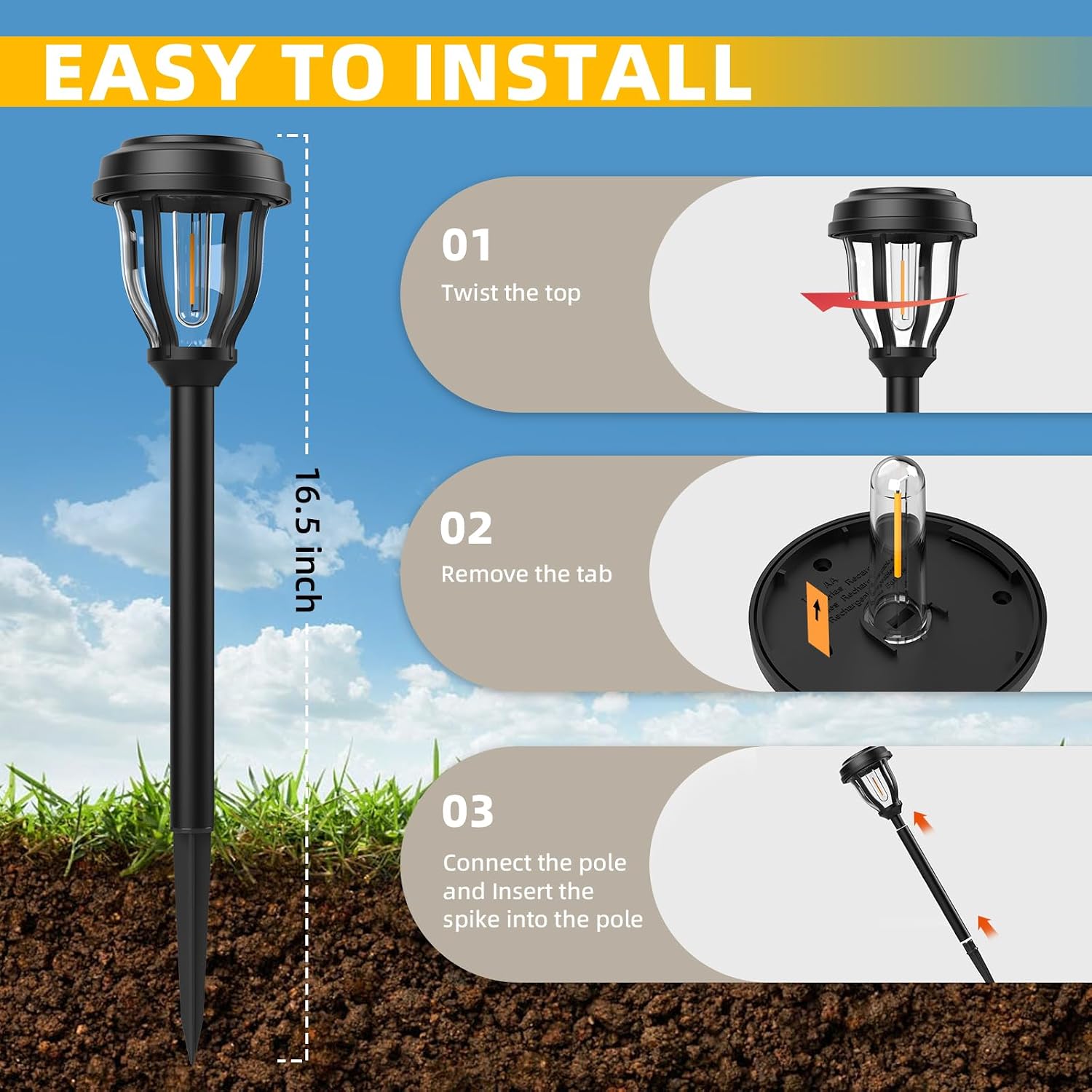 DERAYSION Solar Lights Outdoor, LED Solar Pathway Lights Garden Lights
