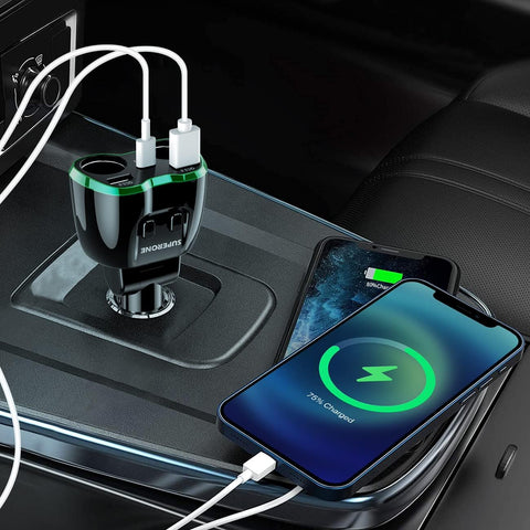 SUPERONE 180W 2-Socket Cigarette Lighter Splitter with QC3.0 & 20W PD USB C