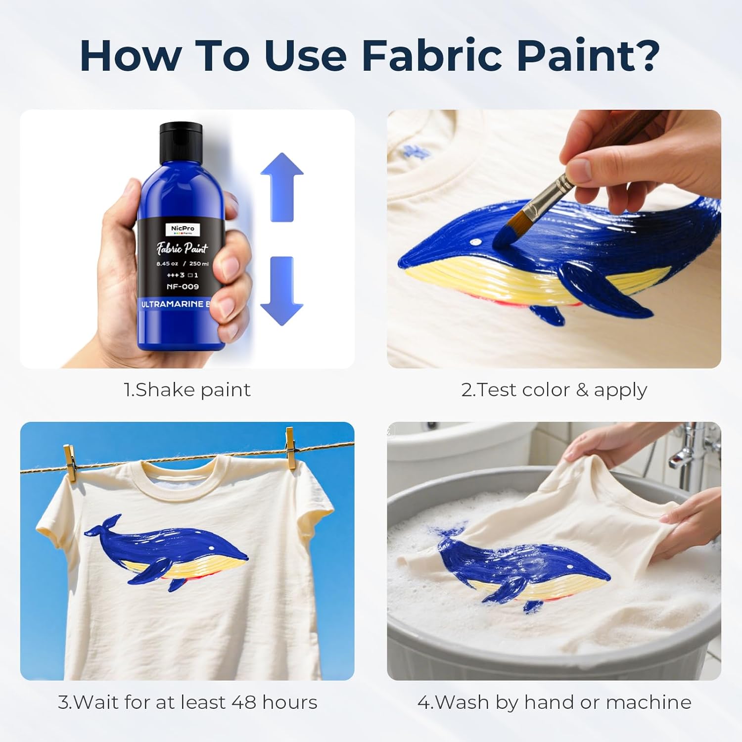 Nicpro Blue Fabric Paint with Pump, 33.8 fl oz (1000 ml) Large Fabric Paint for Clothes Permanent, Rich Pigment Non-Toxic Soft Clothing Paint for DIY T-shirts Jeans Crafts, Refresh Furniture
