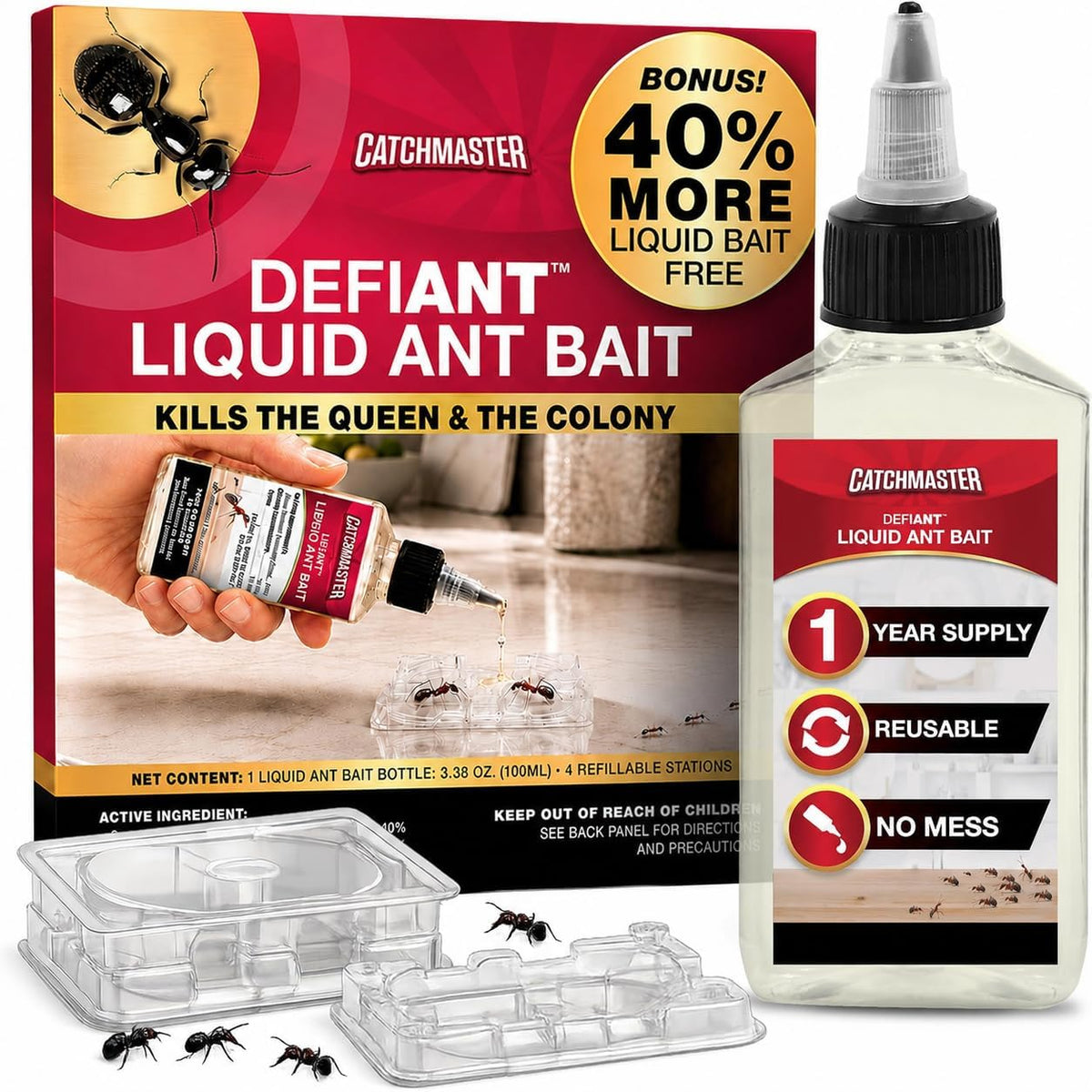 Catchmaster Defiant Liquid Ant Killer & Bait, Sugar Ant Traps Indoor