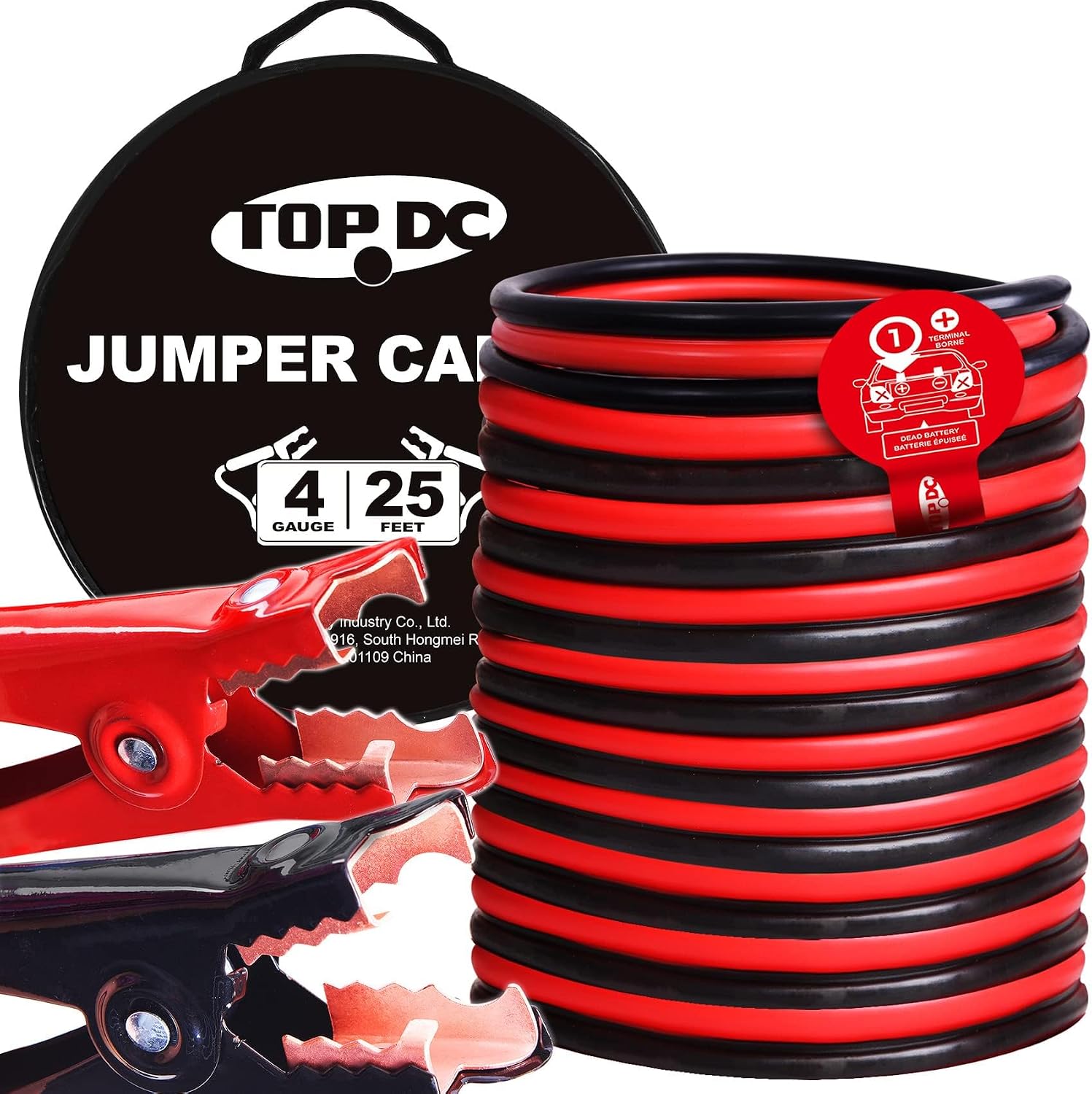 TOPDC 4 Gauge 25 Feet Heavy Duty Jumper Cables for Cars, SUVs, Trucks