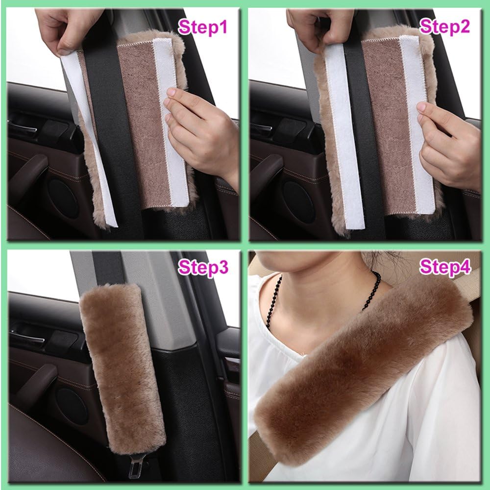 OGLAND 2 Pack Sheepskin Car Seat Belt Cover Pads | Wool Seatbelt Cushions
