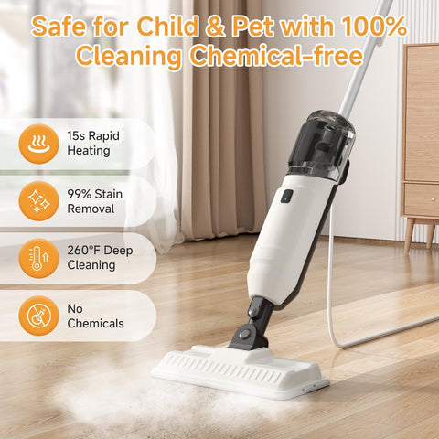 Steam Mop Cleaner 260°F Steam in 15s, 16.9oz Tank Hardwood and Tile