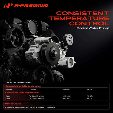 A-Premium Engine Water Pump (V6 3.6L) Compatible with Jeep, Dodge