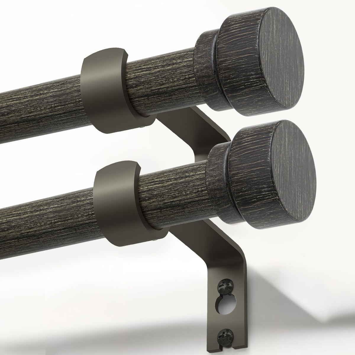 Lootkell 2 Pack Black Walnut Wood Curtain Rods for Windows 28 to 48 1" Diameter Heavy Duty Window Rod Adjustable with Handmade Wood Grain Design for Living Room Bedroom Kitchen Farmhouse Outdoor