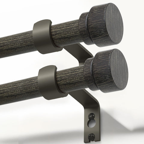 Lootkell 2 Pack Black Walnut Wood Curtain Rods for Windows 28 to 48 1" Diameter Heavy Duty Window Rod Adjustable with Handmade Wood Grain Design for Living Room Bedroom Kitchen Farmhouse Outdoor
