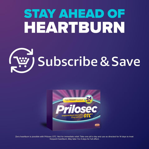 Prilosec OTC Frequent Heartburn Medicine and Acid Reducer Treatment with Omeprazole, Proton Pump Inhibitor - PPI, 42 Tablets (20 mg)