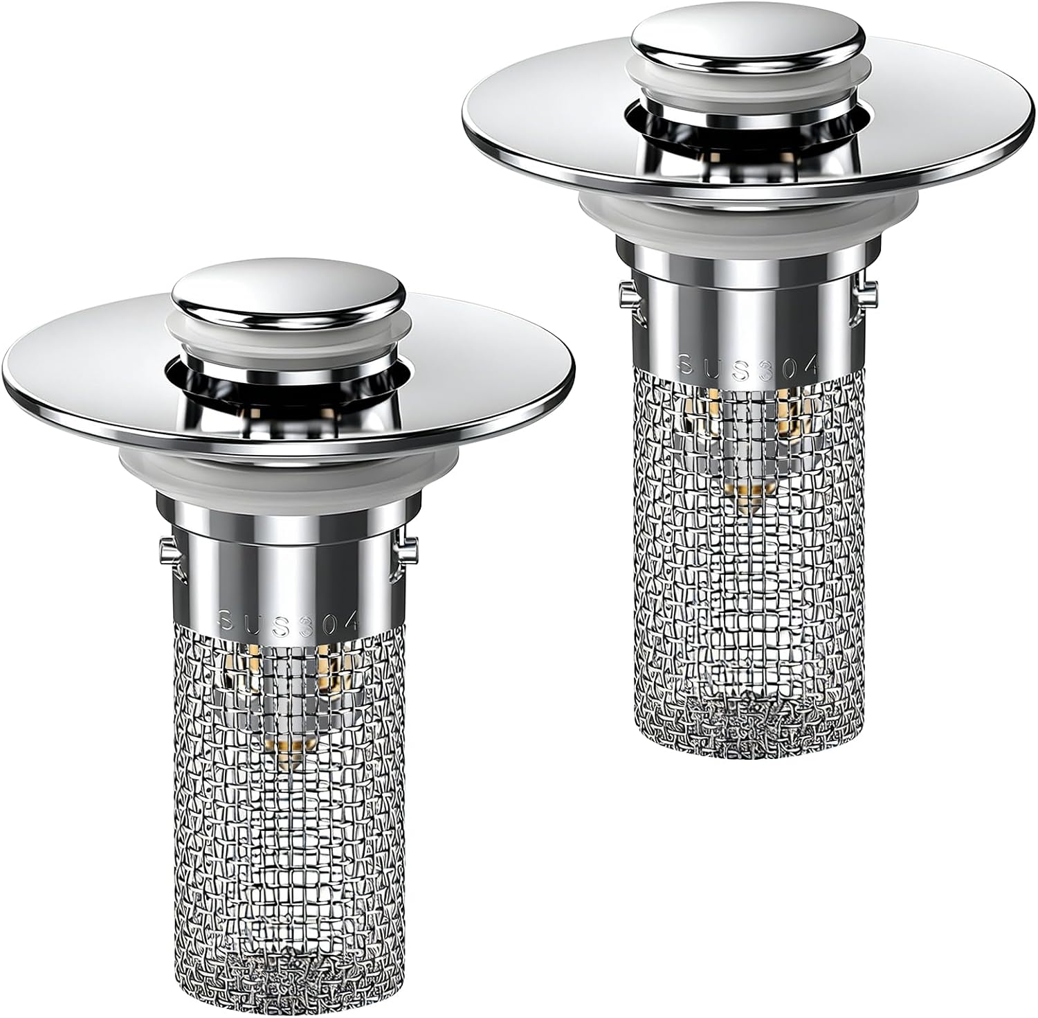 2PCS Bathroom Sink Stopper Hair Catcher, Pop Up Sink Drain Stopper with Strainer & Filter, Universal Drain Plug for Sink Drain & Replacement, Sink Drain Cover with Basket for Bathroom Stopper