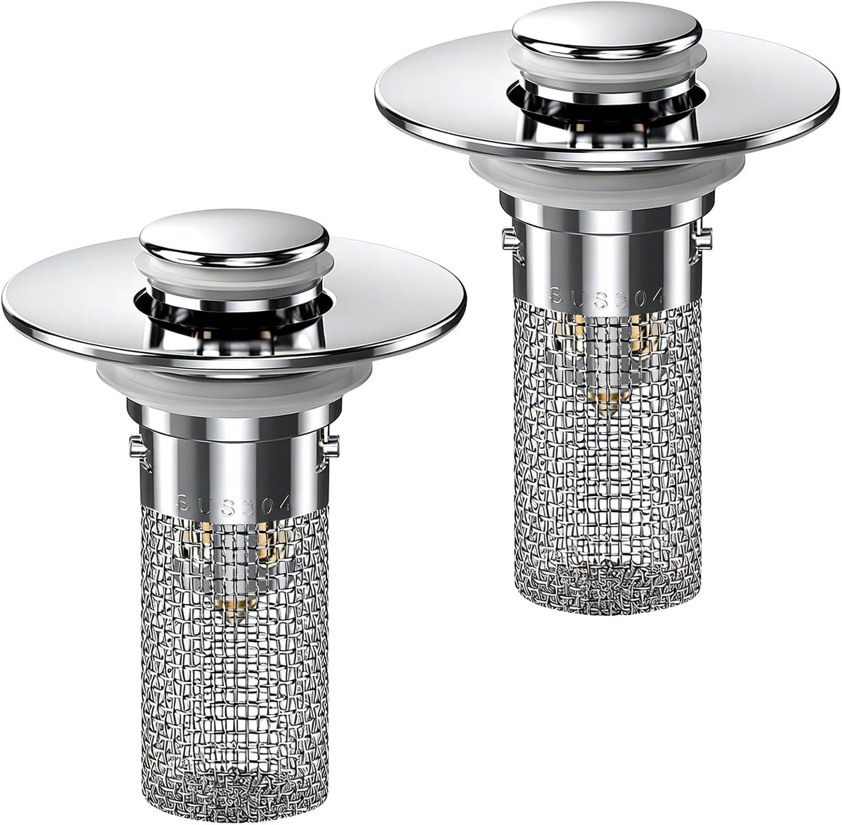 2PCS Bathroom Sink Stopper Hair Catcher, Pop Up Sink Drain Stopper with Strainer & Filter, Universal Drain Plug for Sink Drain & Replacement, Sink Drain Cover with Basket for Bathroom Stopper