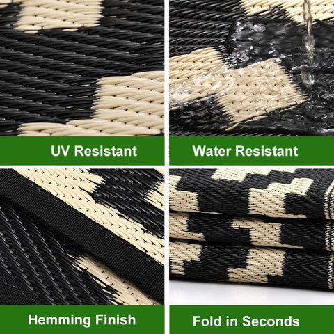 RURALITY Outdoor Rugs 5x8 Feet for Patios Clearance,Plastic Straw Waterproof Mats for Backyard,Porch,Deck,Balcony,Black&Beige