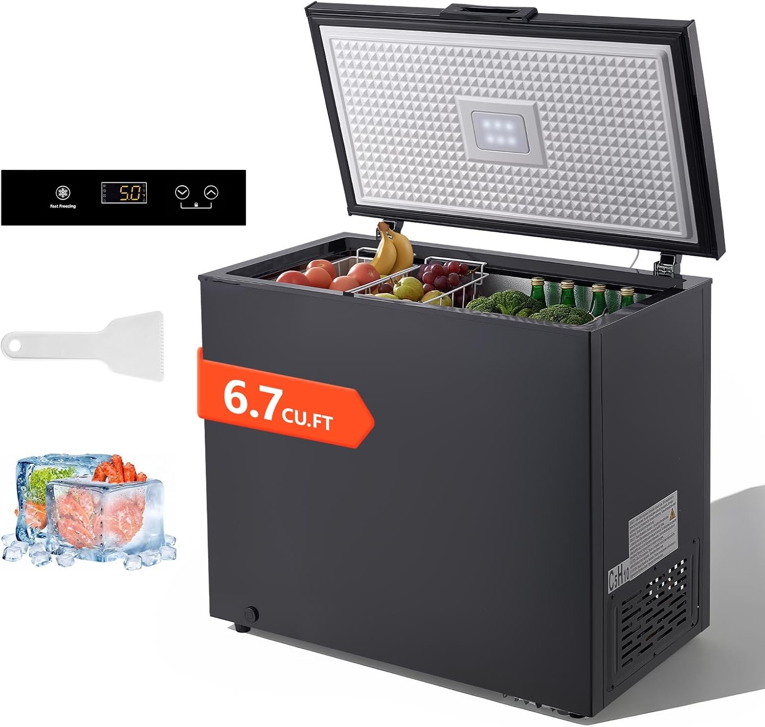 VEVOR Chest Freezer, 6.7 Cu.ft Compact Deep Freezer, Free Standing Top Open Door Chest Freezers with 2 Removable Baskets & Adjustable Thermostat - Energy Saving, Low Noise & Garage Ready, Black