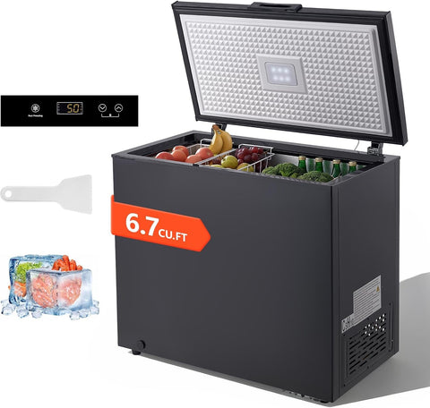 VEVOR Chest Freezer, 6.7 Cu.ft Compact Deep Freezer, Free Standing Top Open Door Chest Freezers with 2 Removable Baskets & Adjustable Thermostat - Energy Saving, Low Noise & Garage Ready, Black