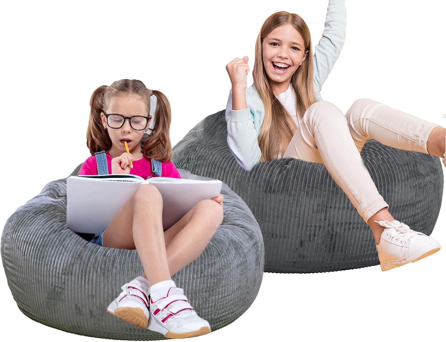 Bean Bag Chair, with Faux Rabbit Fur Cover for Teens and Kids, with Filling Memory Foam Bean Bag Chairs, Soft Faux Fur Fabric, 2.5 feet Round Fluffy Bean Bag Sofa Essential for Reading Games