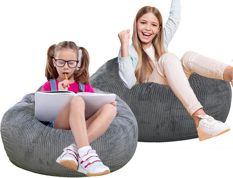 Bean Bag Chair, with Faux Rabbit Fur Cover for Teens and Kids, with Filling Memory Foam Bean Bag Chairs, Soft Faux Fur Fabric, 2.5 feet Round Fluffy Bean Bag Sofa Essential for Reading Games