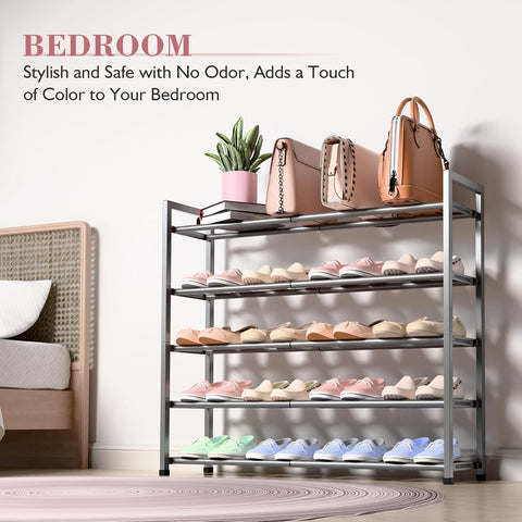 Bumusty 5 Tier Expandable Shoe Rack for Closet, Grey
